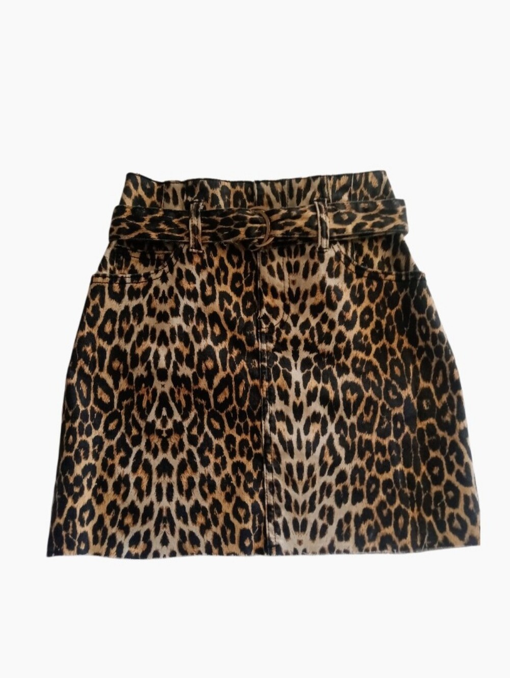 Papaya Black Label Leopard Print Belted Mini Skirt - Brown/Black Size S